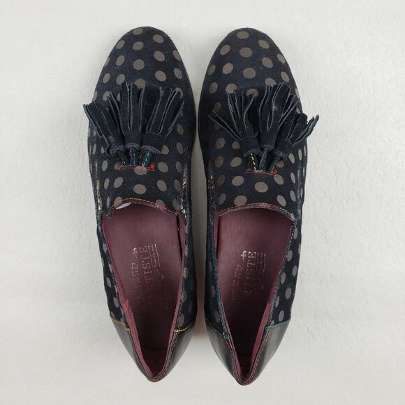 L'Artiste Spring Step Klasik Loafer Women 9 40 Black Suede Polka Dot Tassel Shoe - Picture 10 of 16